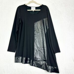 Compli K Asymmetrical Tunic Top Size Large NWT Faux Leather Stretch Knit Black